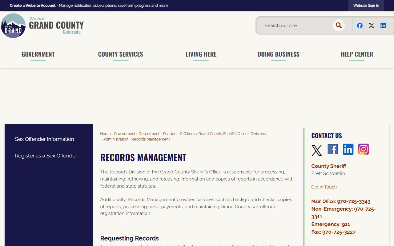 Grand County inmate records management request information